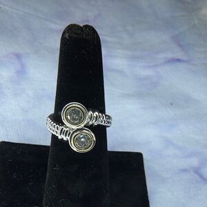 Silver Two-Stone Open Coil Ring with Clear Crystals